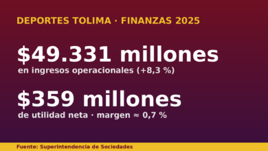 Ingresos y utilidad del Deportes Tolima en 2025