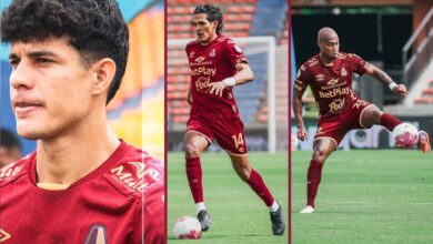Collage de jugadores de Deportes Tolima, entre ellos Homer Martínez (14), en el partido ante Águilas Doradas, previa del Tolima vs. Pasto por la fecha 16 de la Liga BetPlay 2026-II